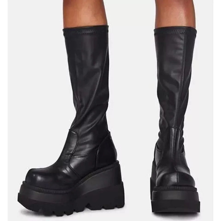 Platform Wedge Mid-Calf Boots - For Women