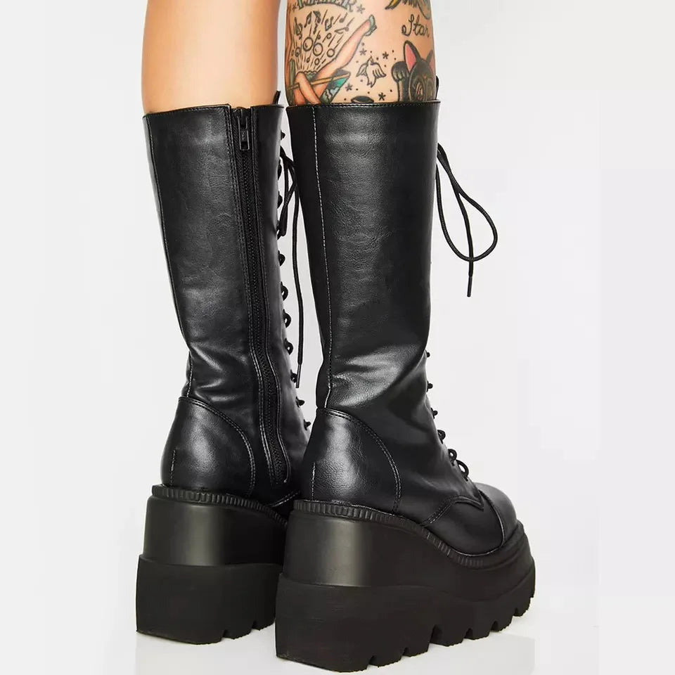 Platform Wedge Mid-Calf Boots - For Women