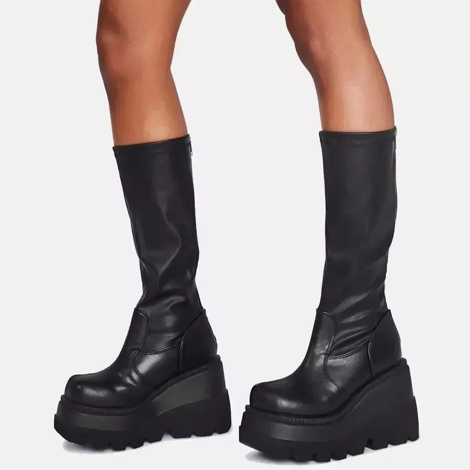 Platform Wedge Mid-Calf Boots - For Women