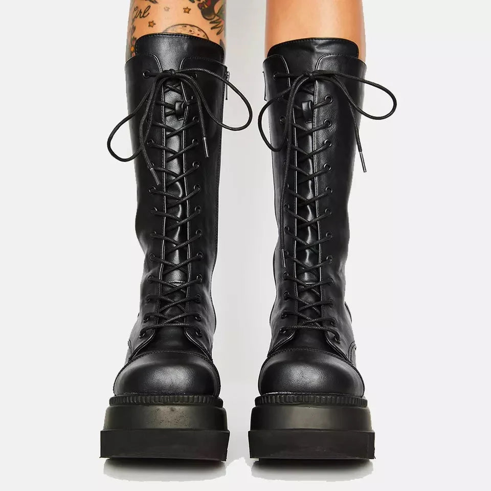 Platform Wedge Mid-Calf Boots - For Women