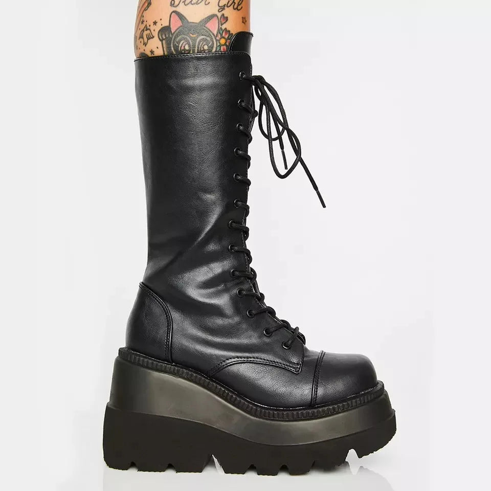 Platform Wedge Mid-Calf Boots - For Women