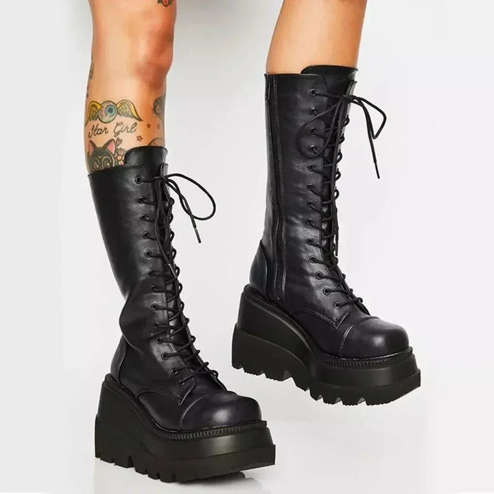 Platform Wedge Mid-Calf Boots - For Women